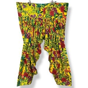 Salwar Pants Women Floral Yellow Colorful Handmade Pleated Front Drawstring‎